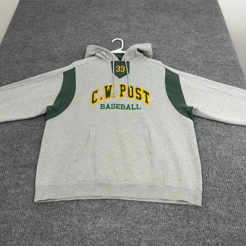 CW Post Baseball Charles River Apparel Hoodie Mens L Gray Cotton Colorblock